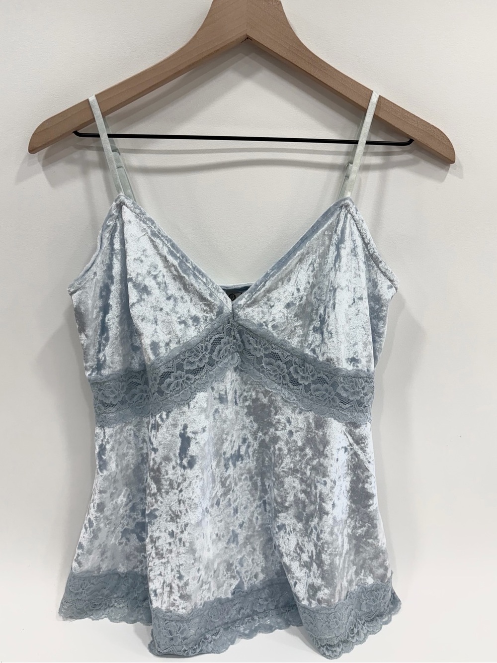American Rag Luxe and Lace-Trimmed Crushed Velvet Cami Ice Blue Medium